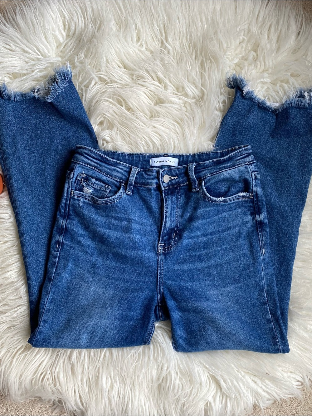 Flying Monkey Dark Blue High-Rise Frayed Hem Jeans EUC